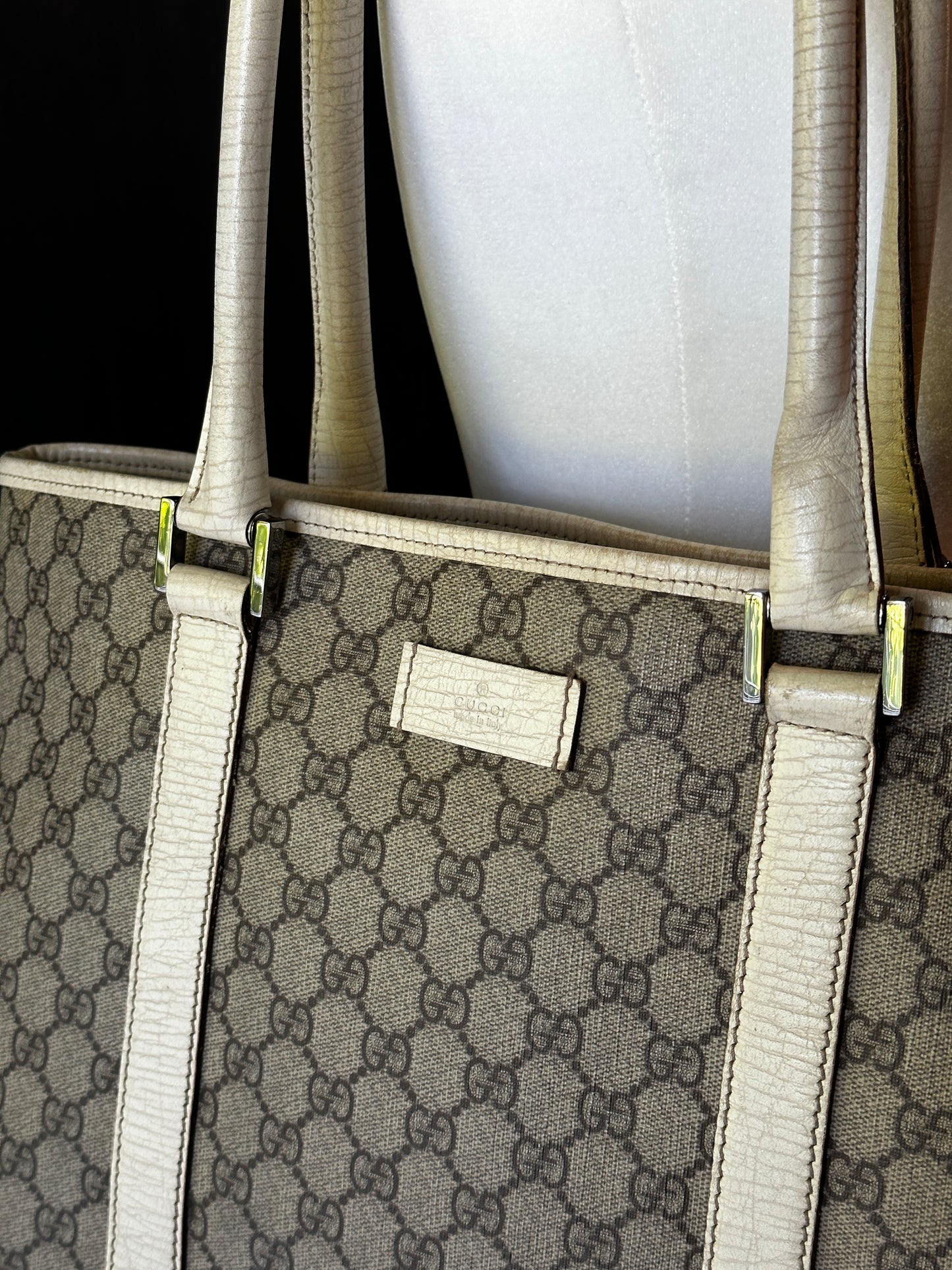 Authentic Gucci GG PVC White & Beige Large Tote