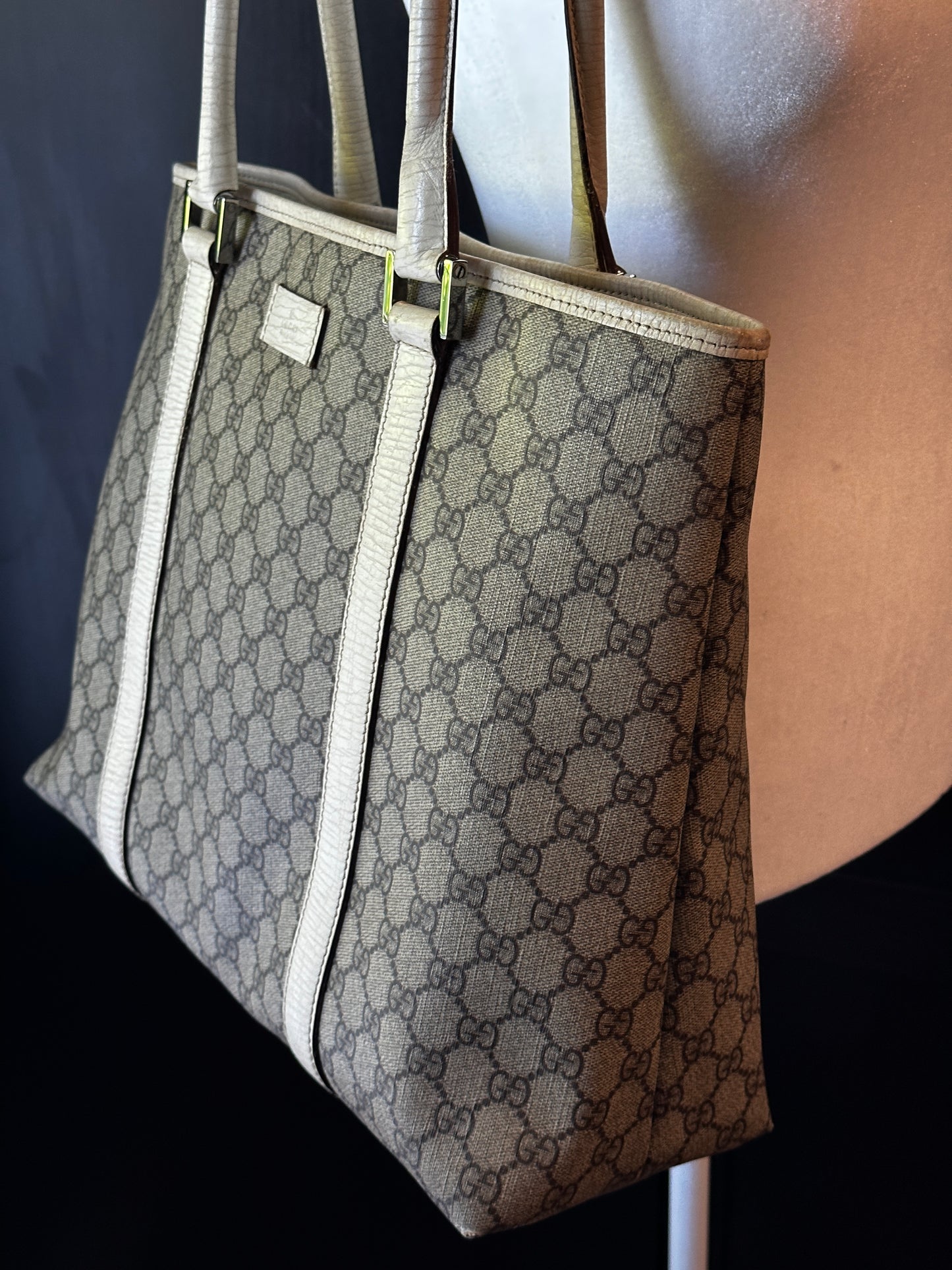 Authentic Gucci GG PVC White & Beige Large Tote