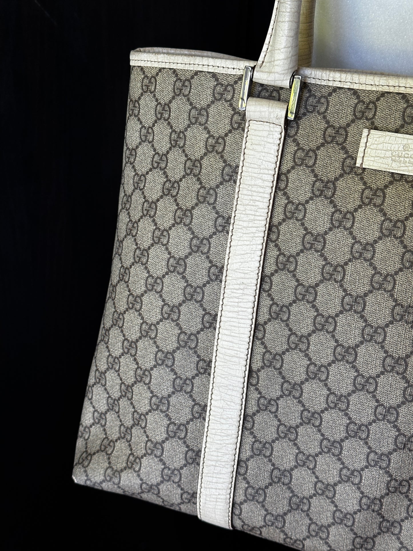 Authentic Gucci GG PVC White & Beige Large Tote