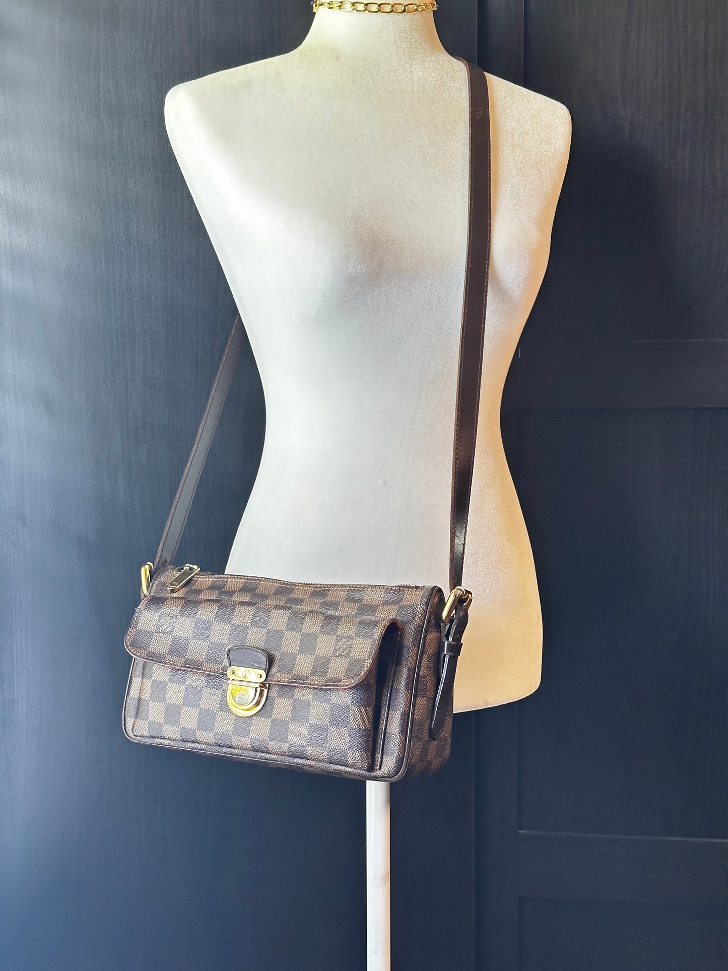 Authentic Louis Vuitton Damier Ebene Ravello GM Crossbody