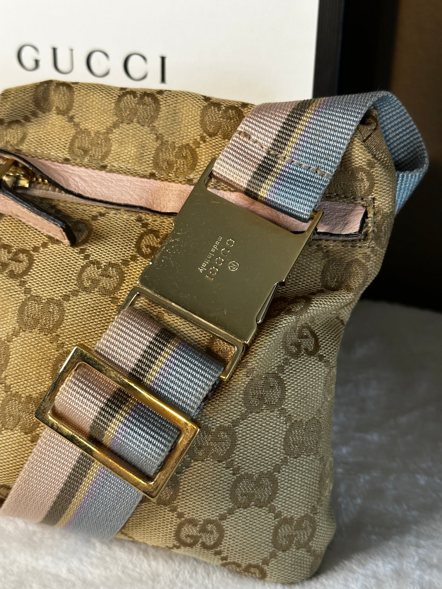 Authentic Gucci GG Canvas Pink Waist Belt Bag