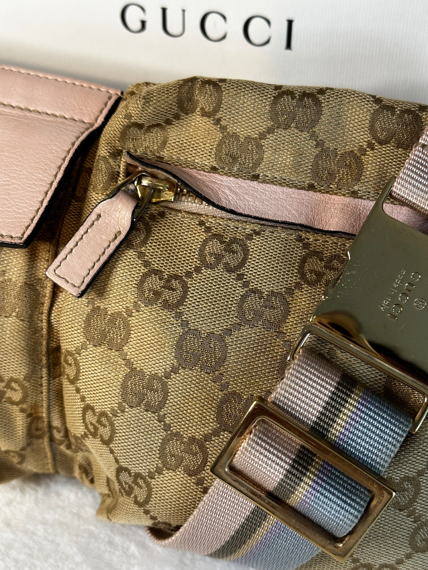 Authentic Gucci GG Canvas Pink Waist Belt Bag