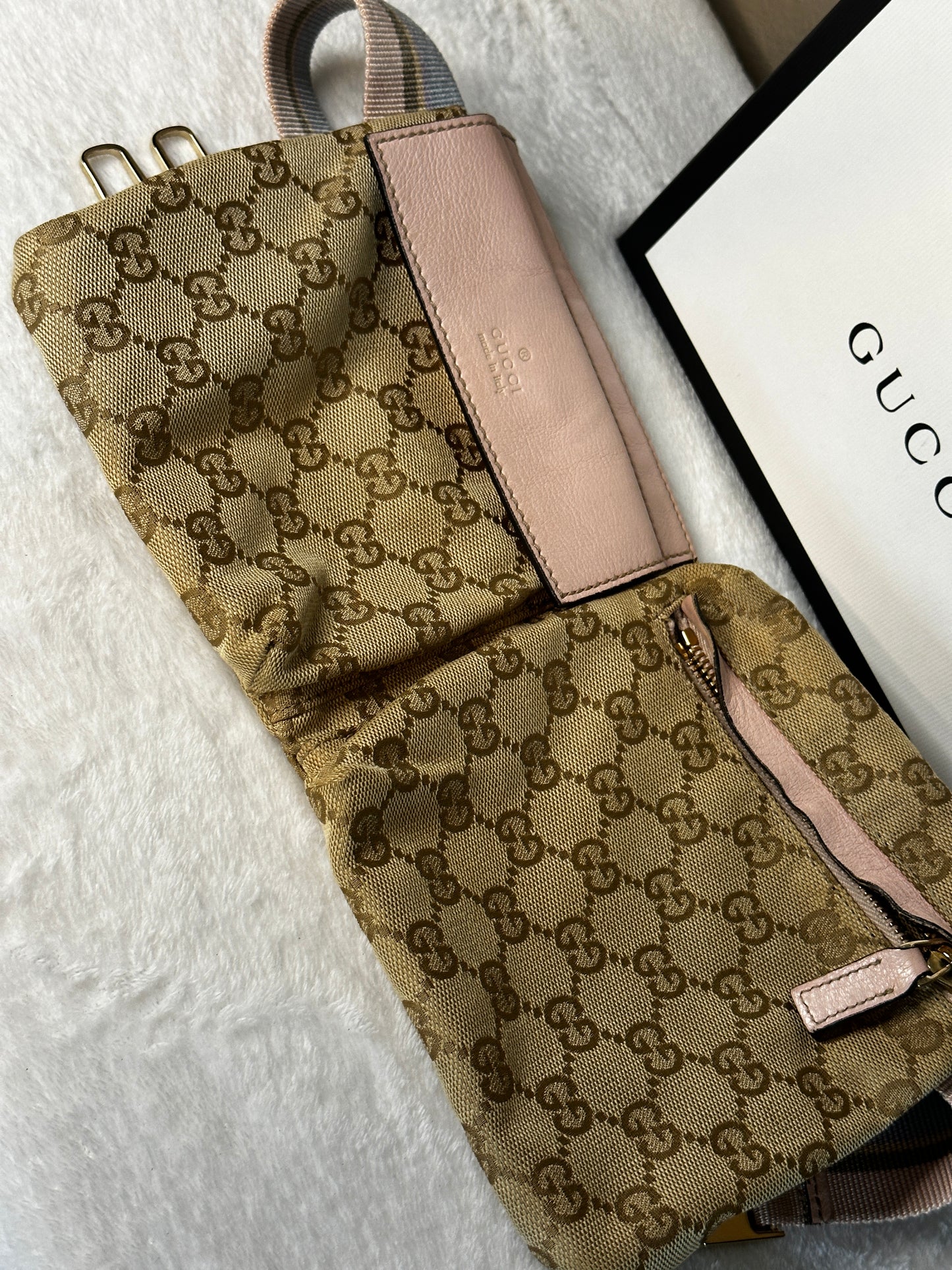 Authentic Gucci GG Canvas Pink Waist Belt Bag