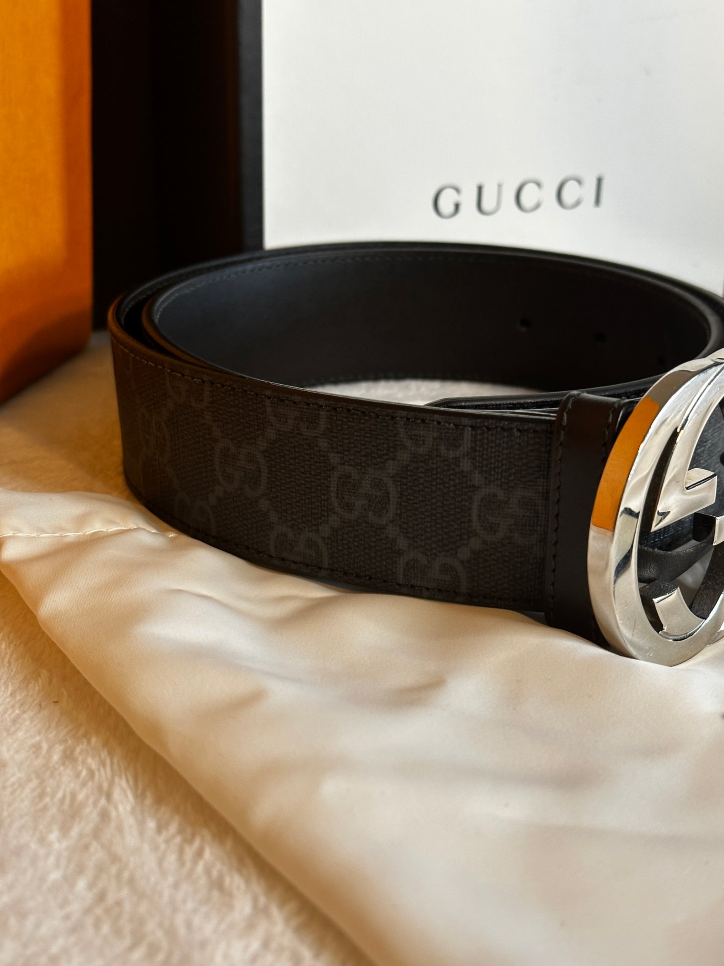 Authentic Gucci GG Black Supreme Belt 85cm