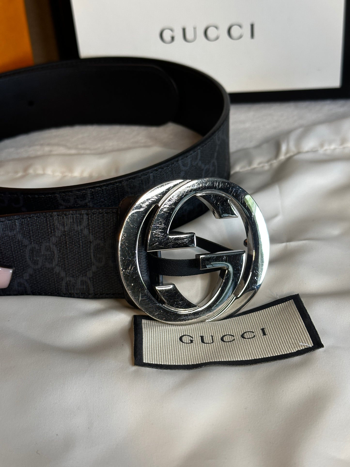Authentic Gucci GG Black Supreme Belt 85cm