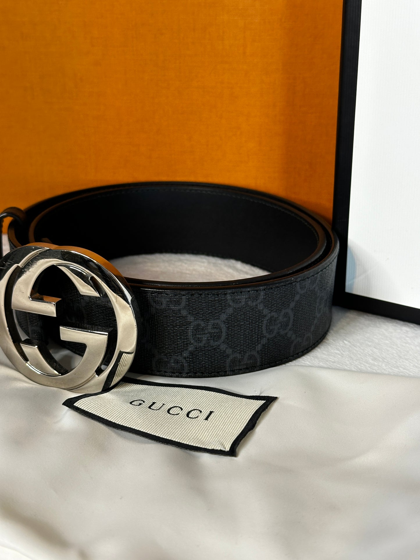 Authentic Gucci GG Black Supreme Belt 85cm