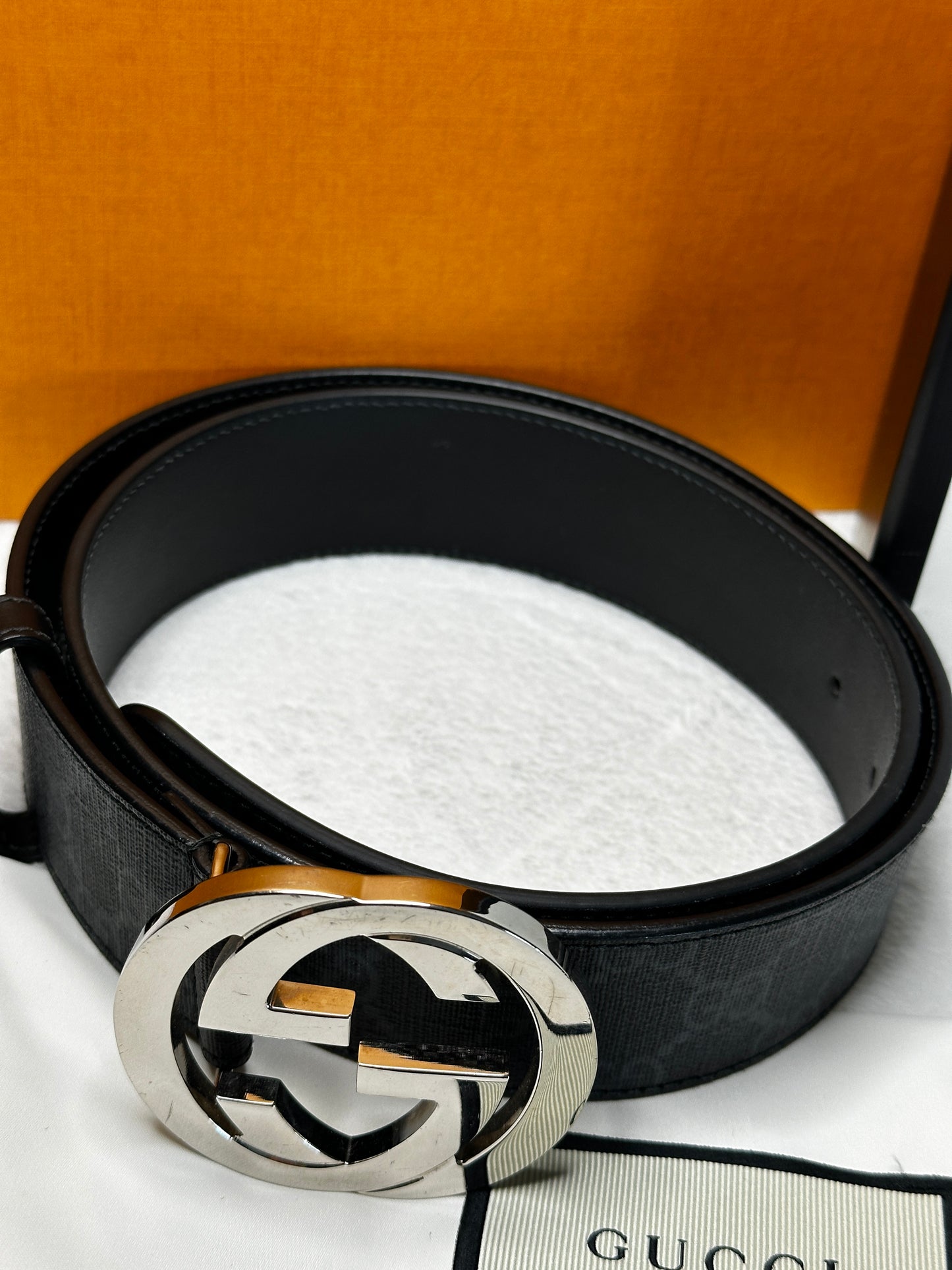 Authentic Gucci GG Black Supreme Belt 85cm