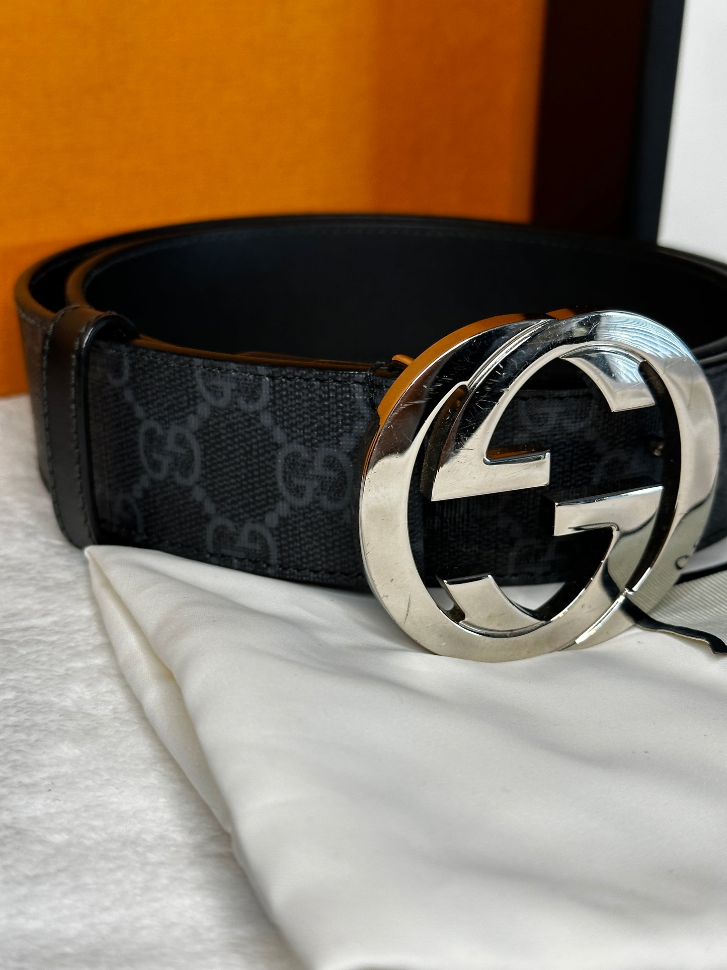 Authentic Gucci GG Black Supreme Belt 85cm