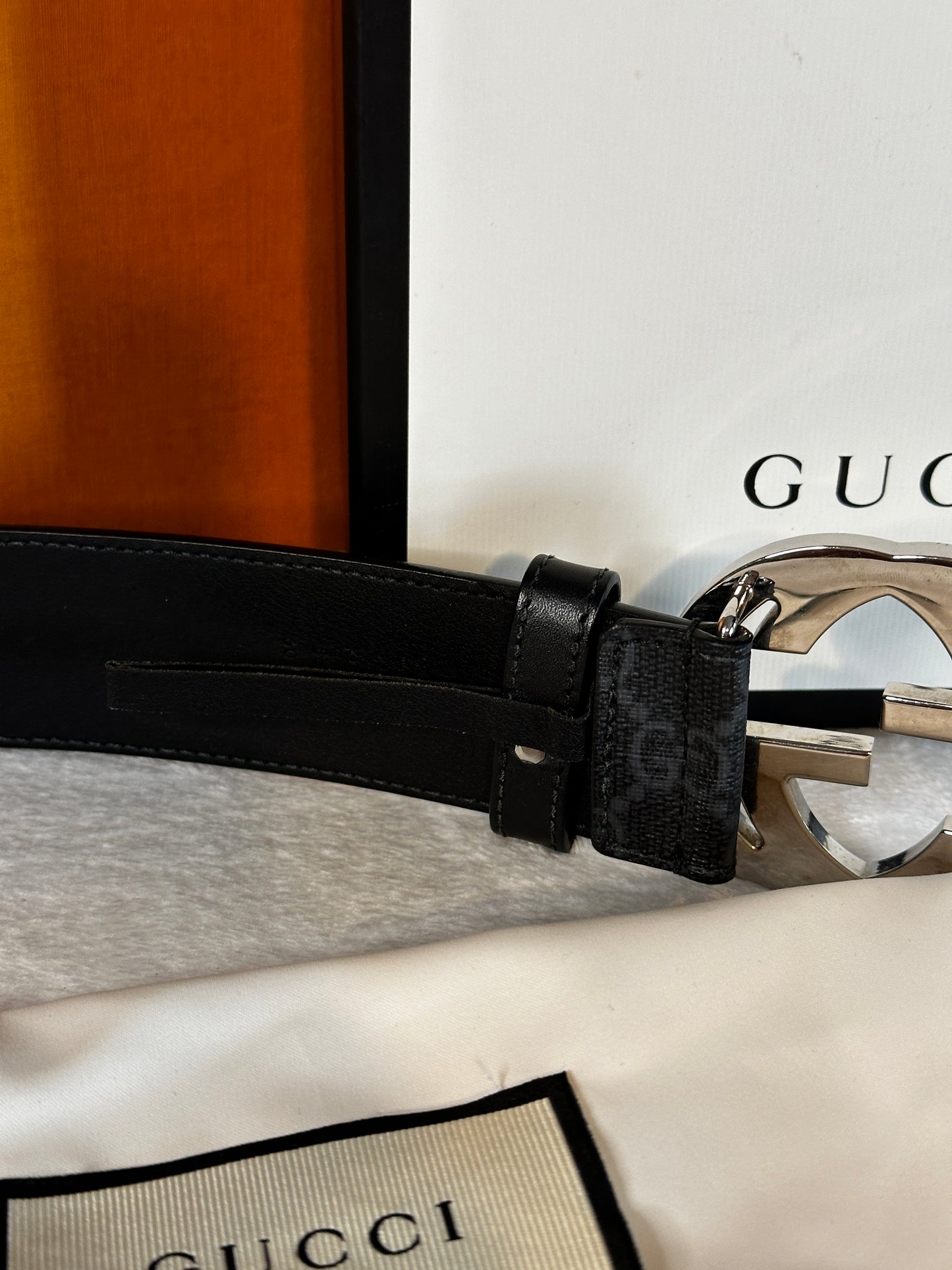 Authentic Gucci GG Black Supreme Belt 85cm