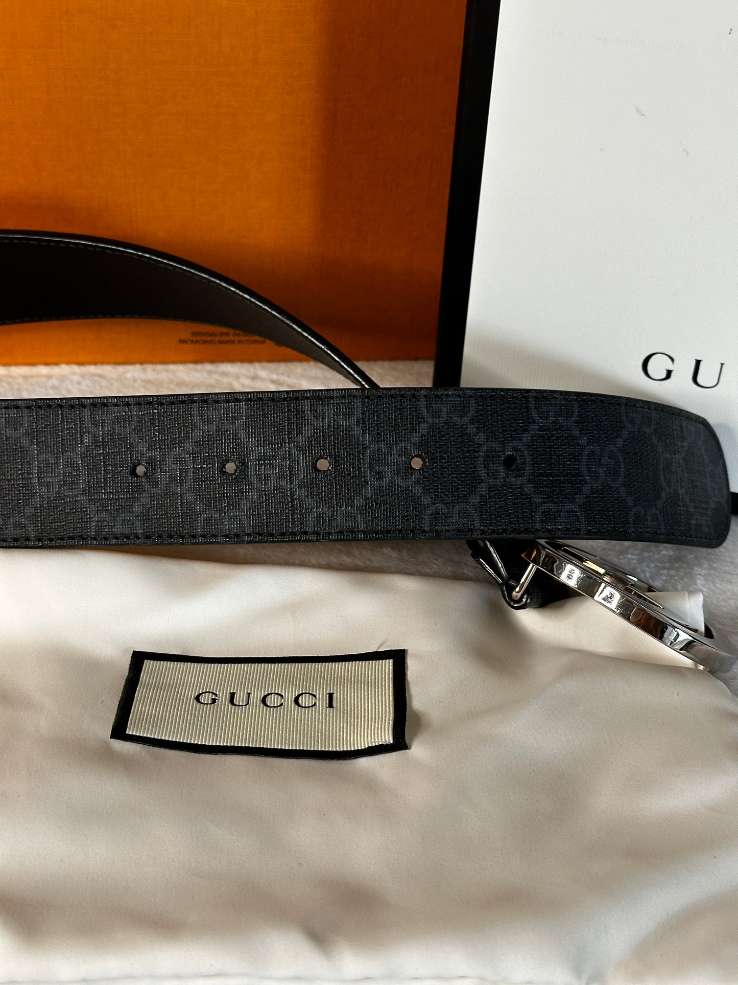 Authentic Gucci GG Black Supreme Belt 85cm