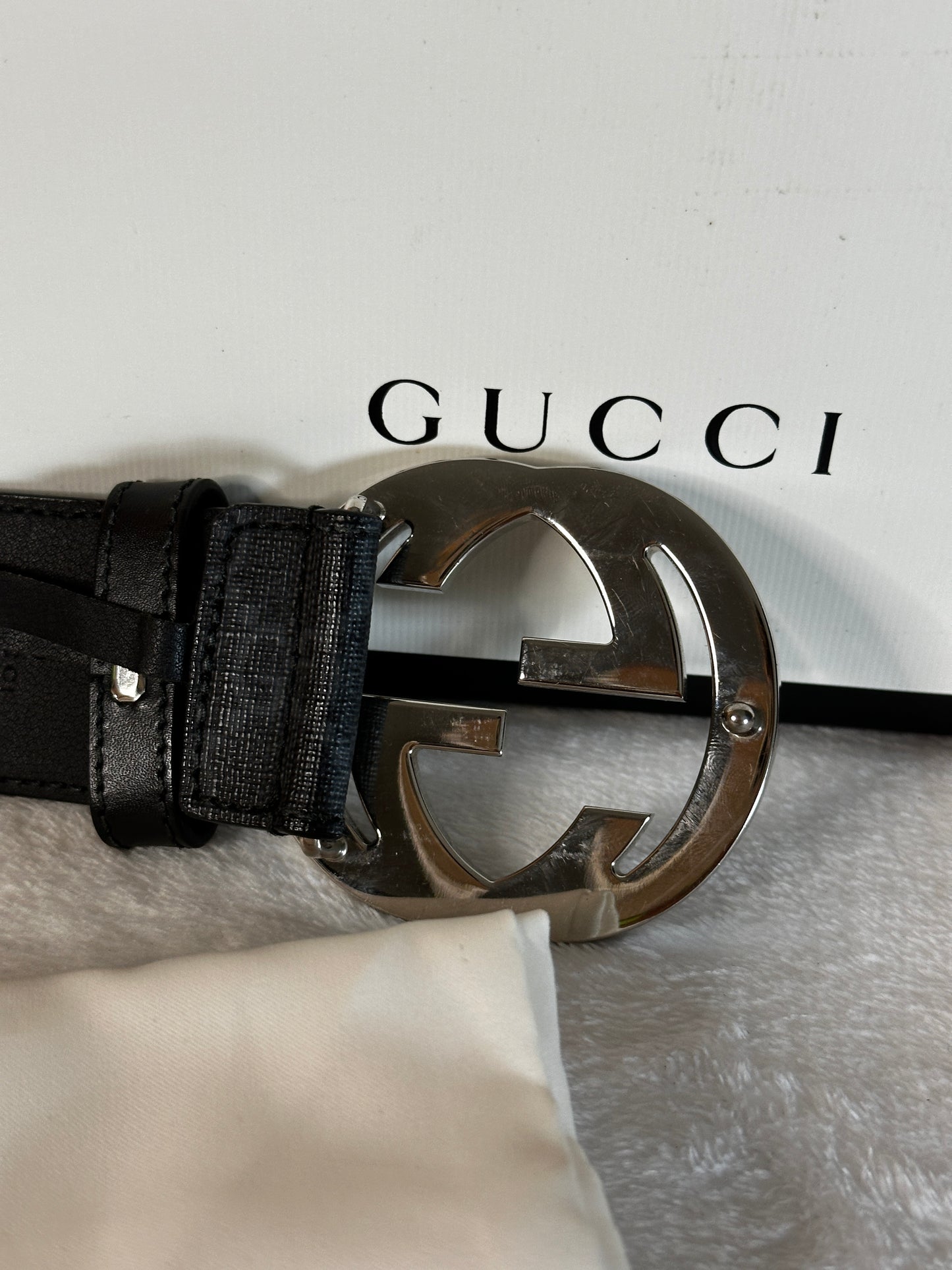 Authentic Gucci GG Black Supreme Belt 85cm