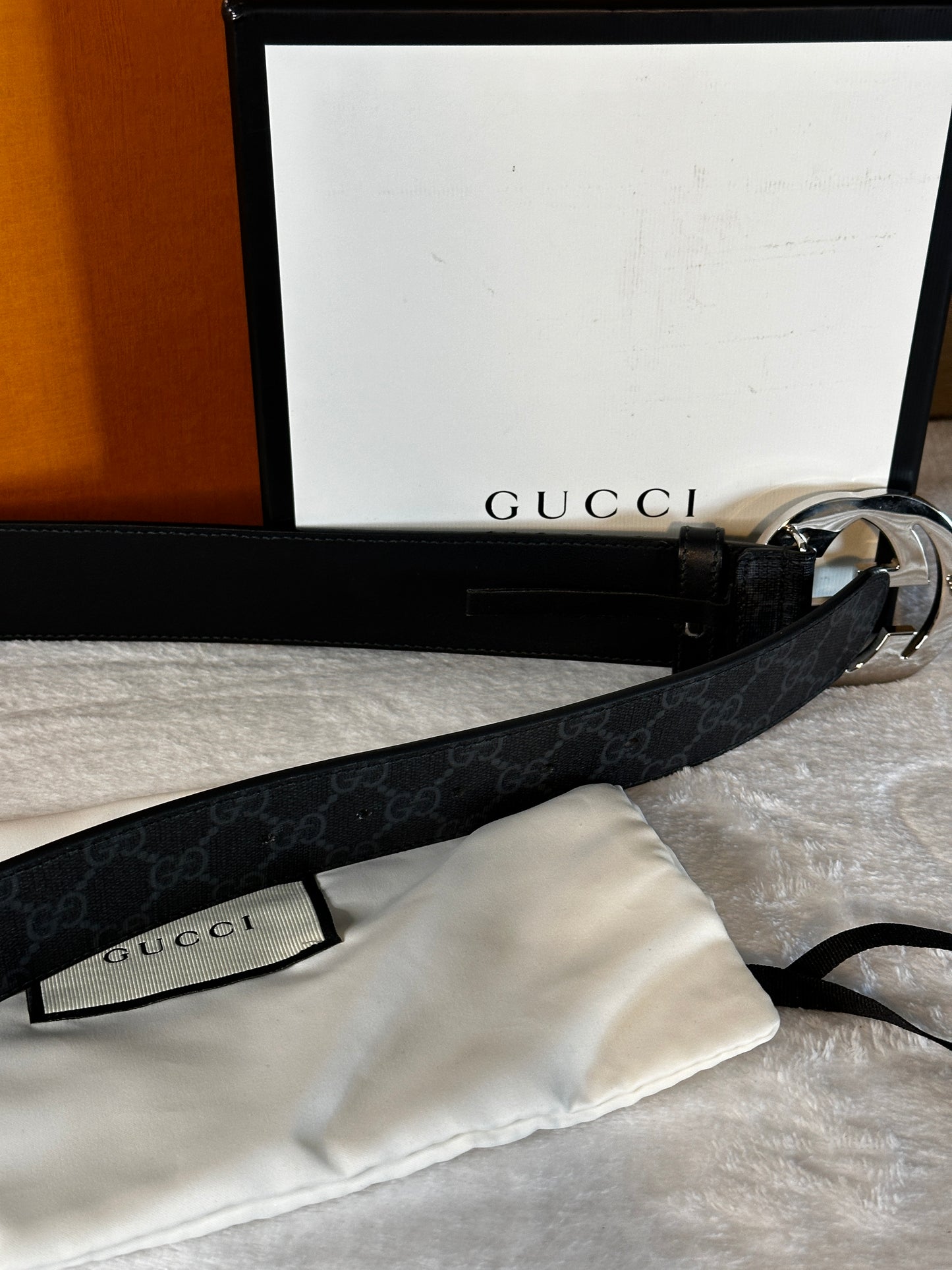 Authentic Gucci GG Black Supreme Belt 85cm