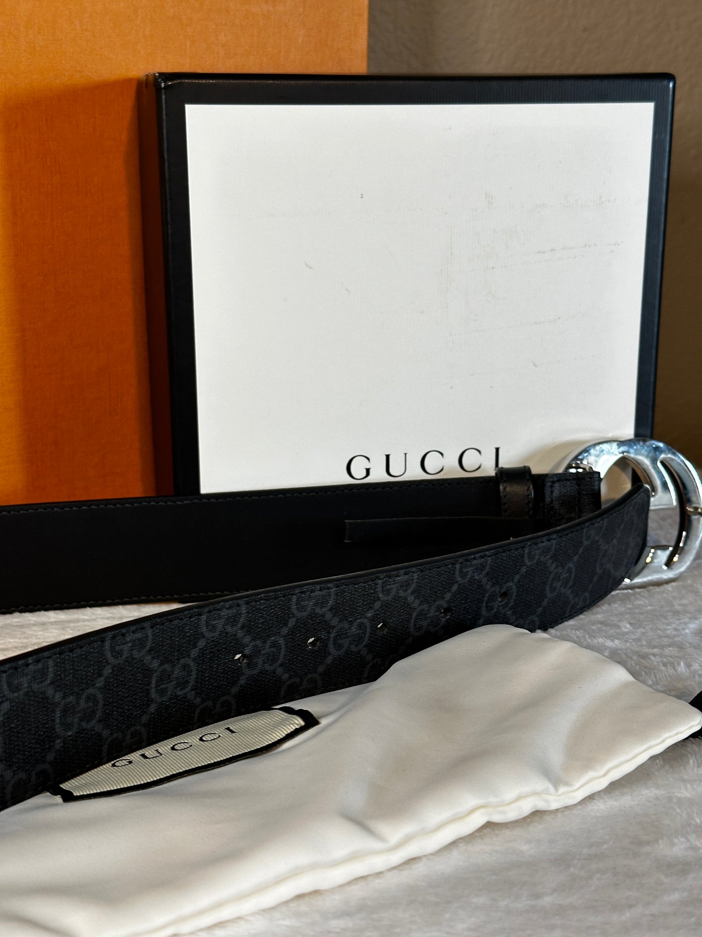 Authentic Gucci GG Black Supreme Belt 85cm