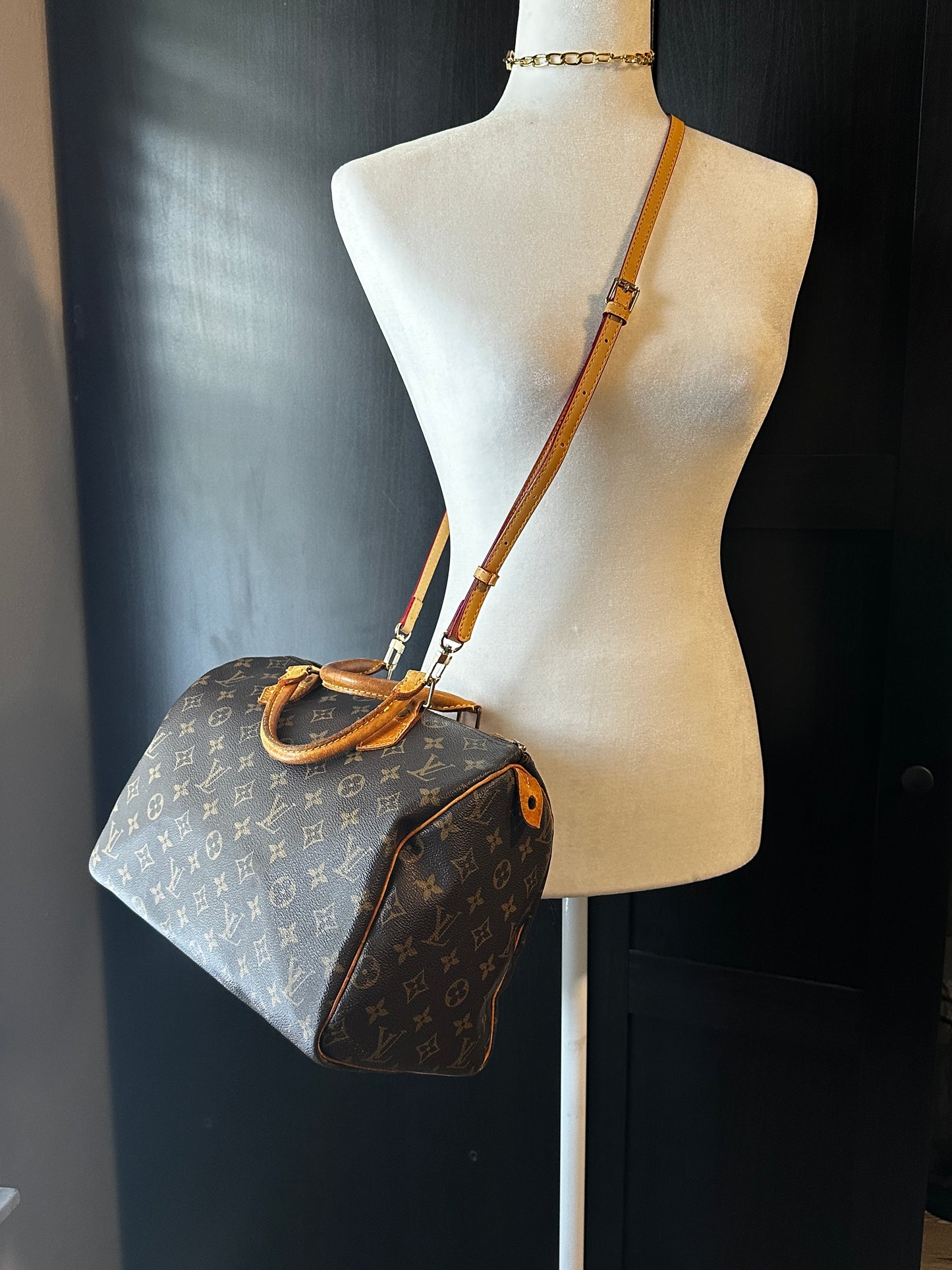 Authentic Louis Vuitton Monogram Speedy 30 w/ Generic Vachetta Strap