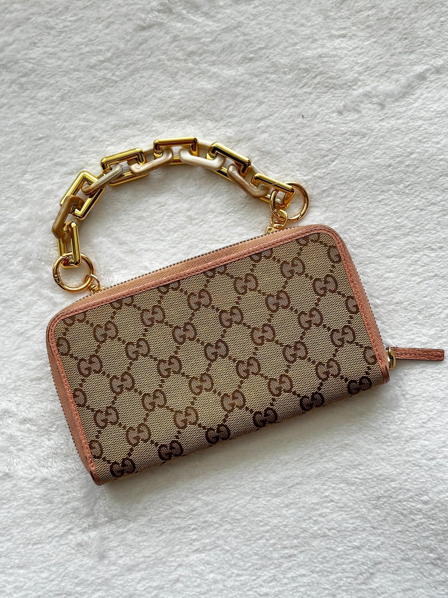 Authentic Gucci GG Pink Canvas Full Zip Wallet