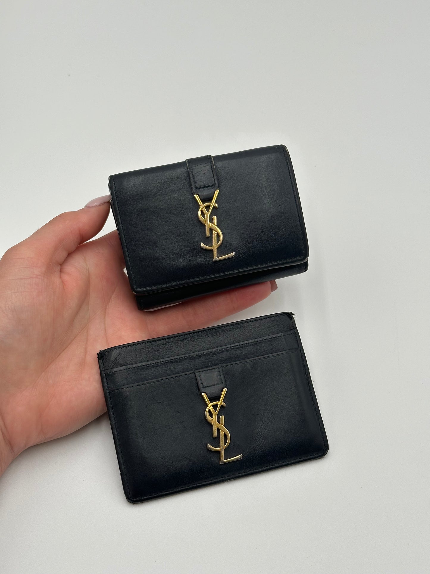 Authentic YSL Set Bundle of 2- Calfskin Mini Wallet & Cardholder