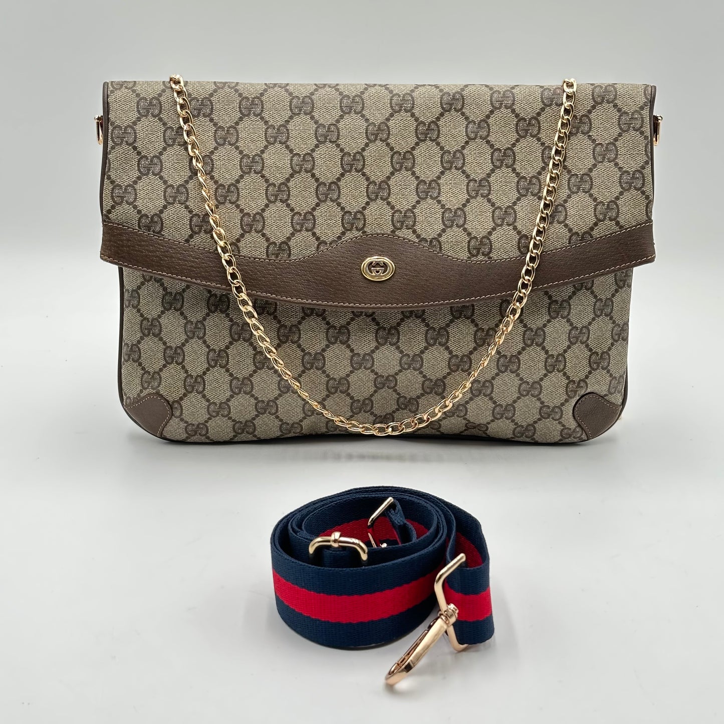 Authentic GUCCI GG Canvas Large Flap Clutch Crossbody