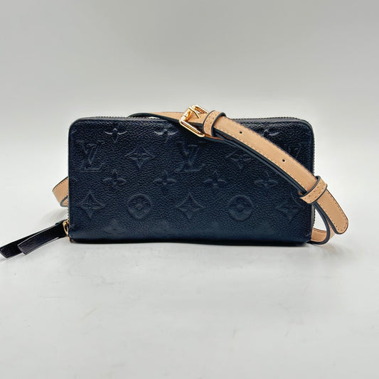 Authentic Louis Vuitton 2014 Black Empreinte Monogram Full Zipper Wallet Crossbody