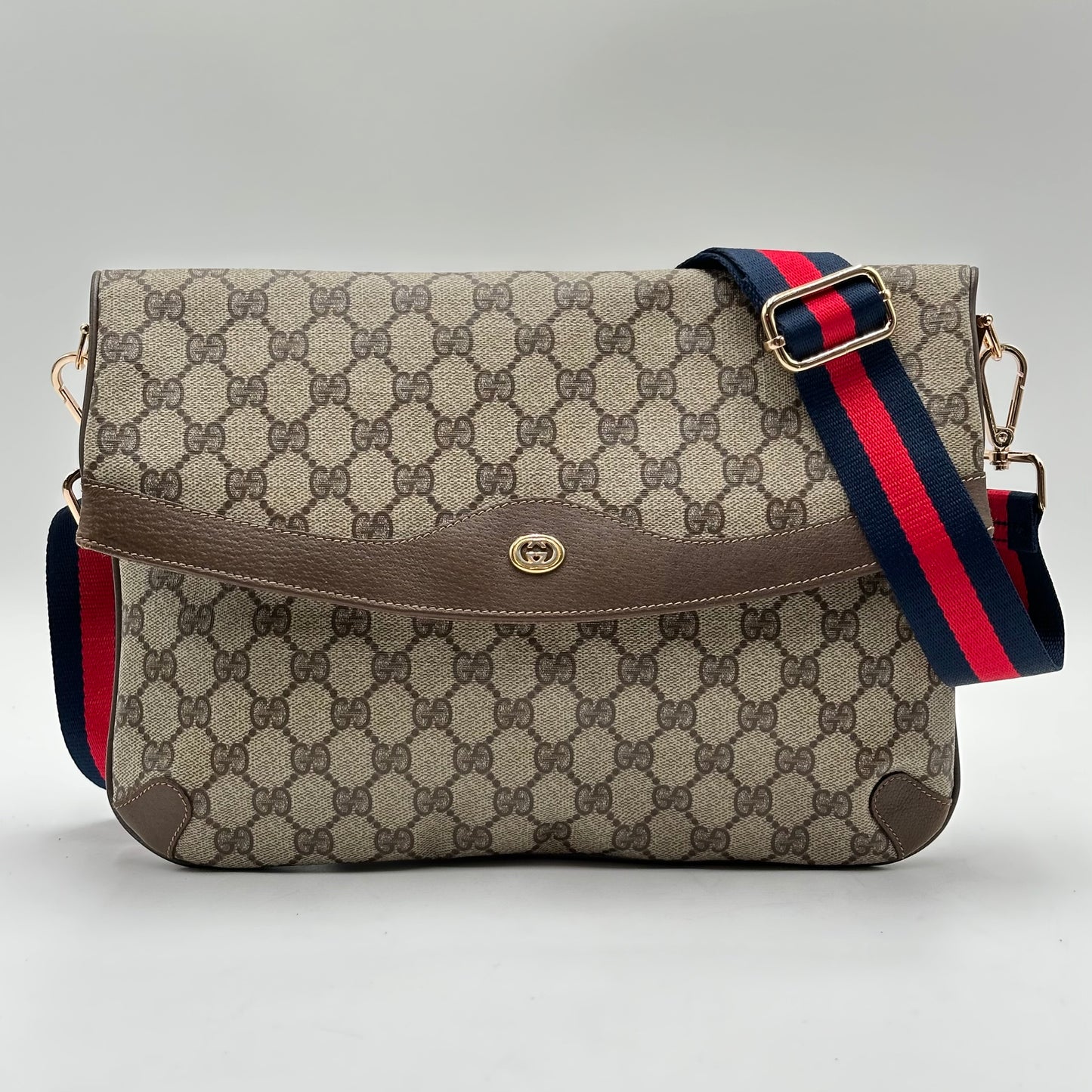 Authentic GUCCI GG Canvas Large Flap Clutch Crossbody
