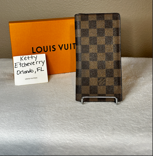 Authentic Louis Vuitton Damier Ebene Brazza Checkbook Wallet