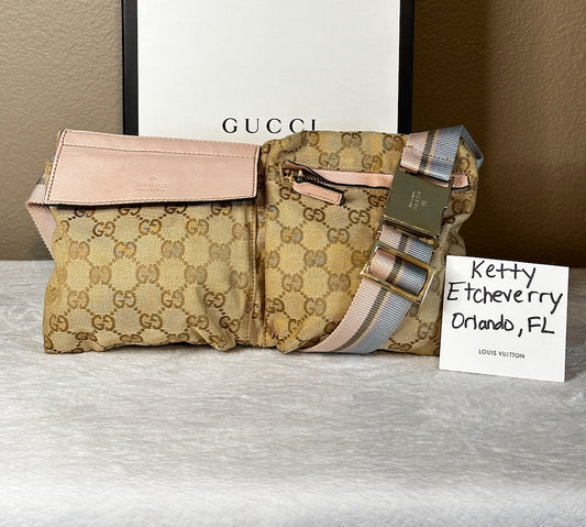Authentic Gucci GG Canvas Pink Waist Belt Bag