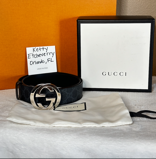 Authentic Gucci GG Black Supreme Belt 85cm