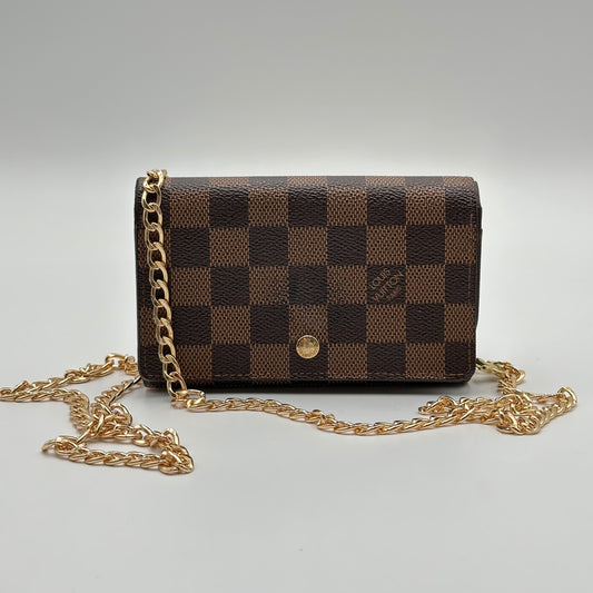 Authentic Louis Vuitton 2004 Damier Ebene Porte Monnaie Compact Wallet Crossbody