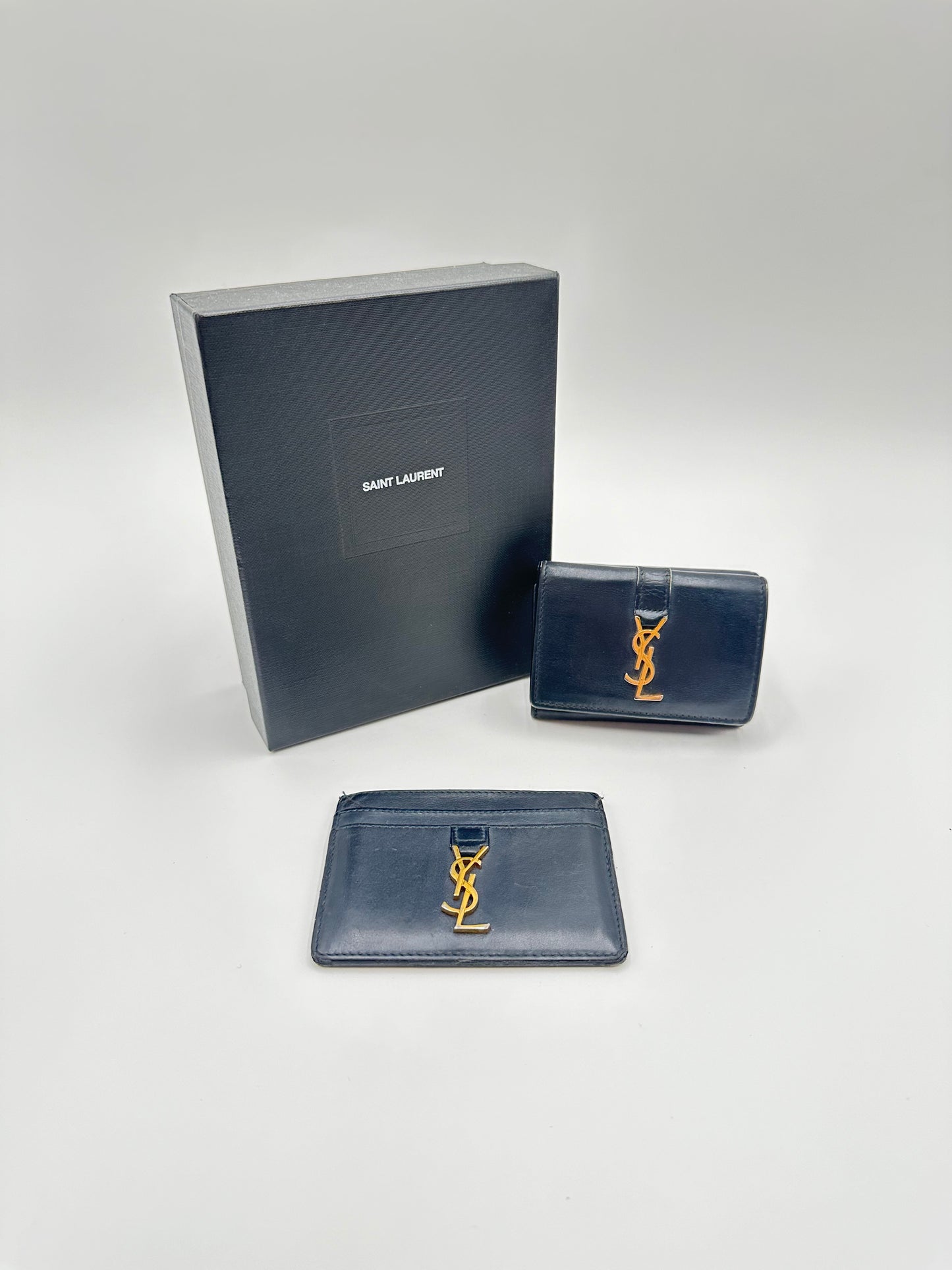 Authentic YSL Set Bundle of 2- Calfskin Mini Wallet & Cardholder