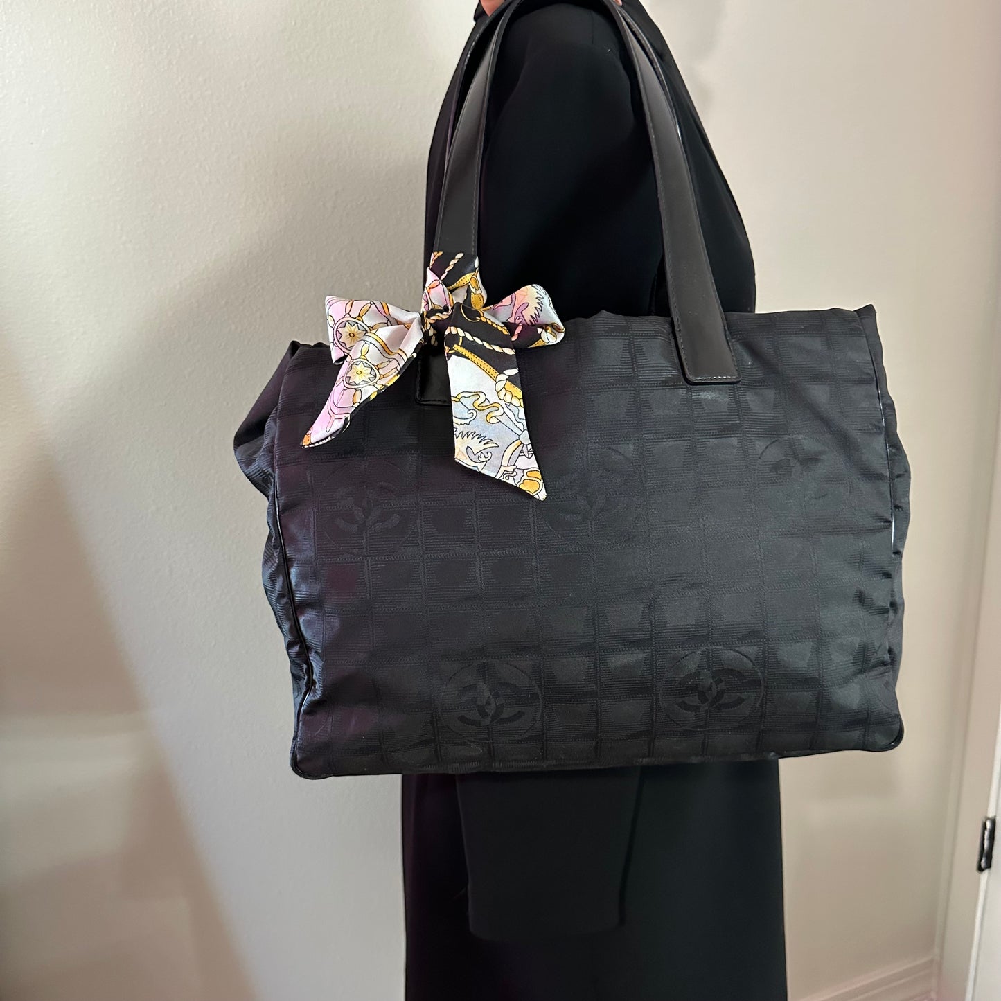 Authentic CHANEL Black Medium Travel Line Tote