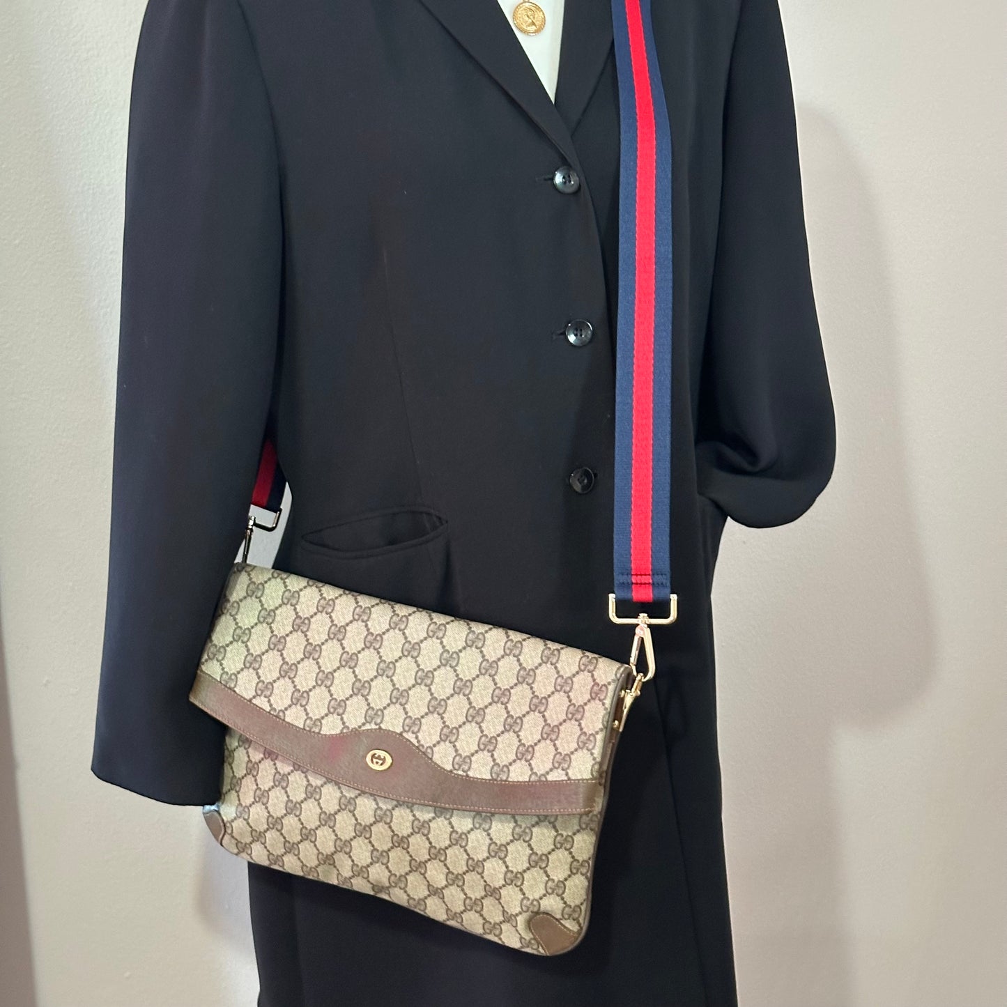 Authentic GUCCI GG Canvas Large Flap Clutch Crossbody