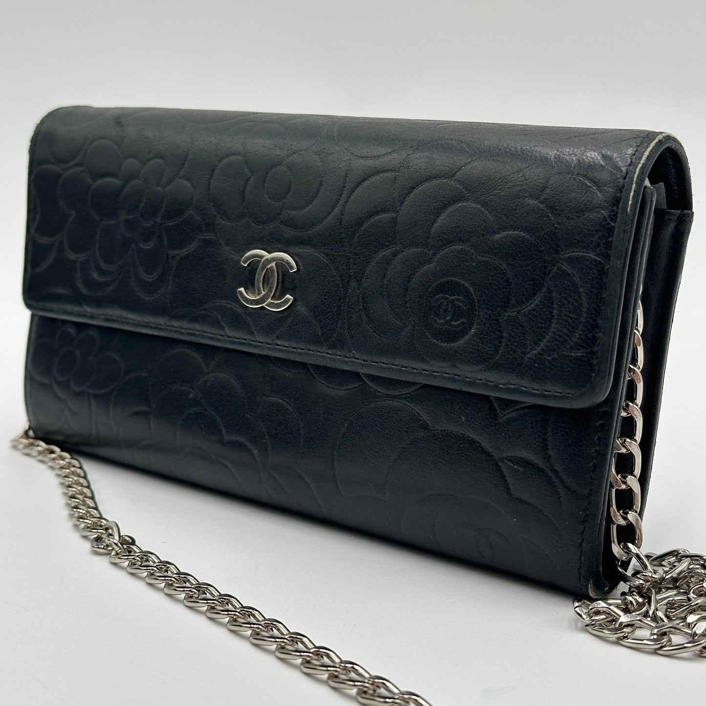 Authentic CHANEL Black CC Camellia Long Wallet Crossbody