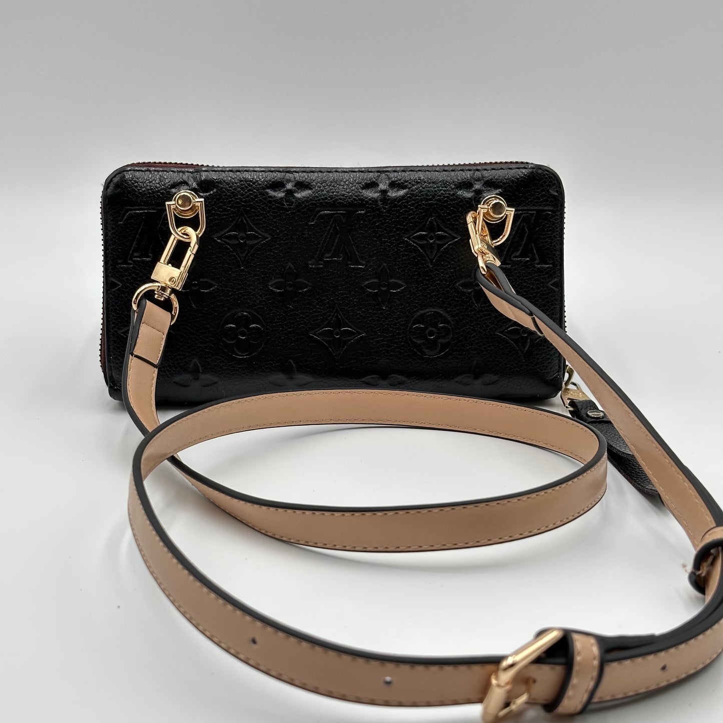 Authentic Louis Vuitton 2014 Black Empreinte Monogram Full Zipper Wallet Crossbody