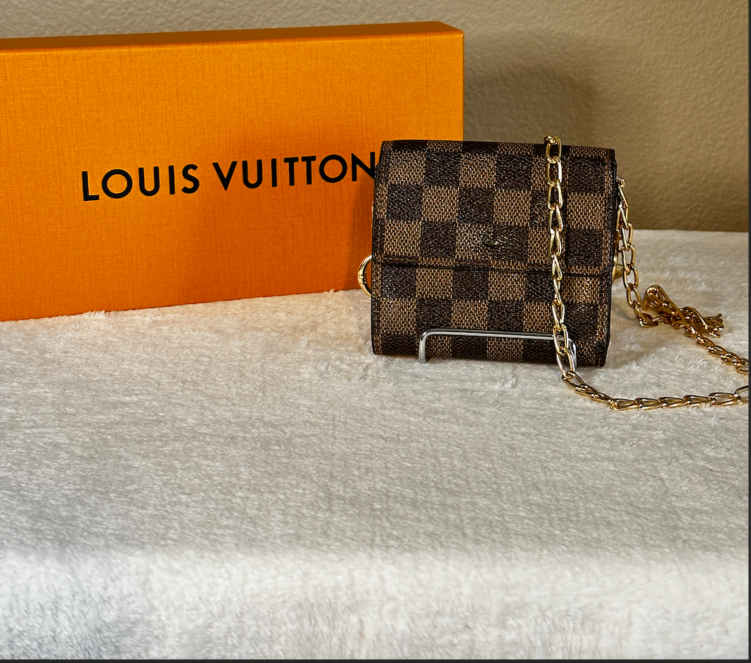 Authentic Louis Vuitton Damier Ebene Elise Wallet w/ Crossbody Kit