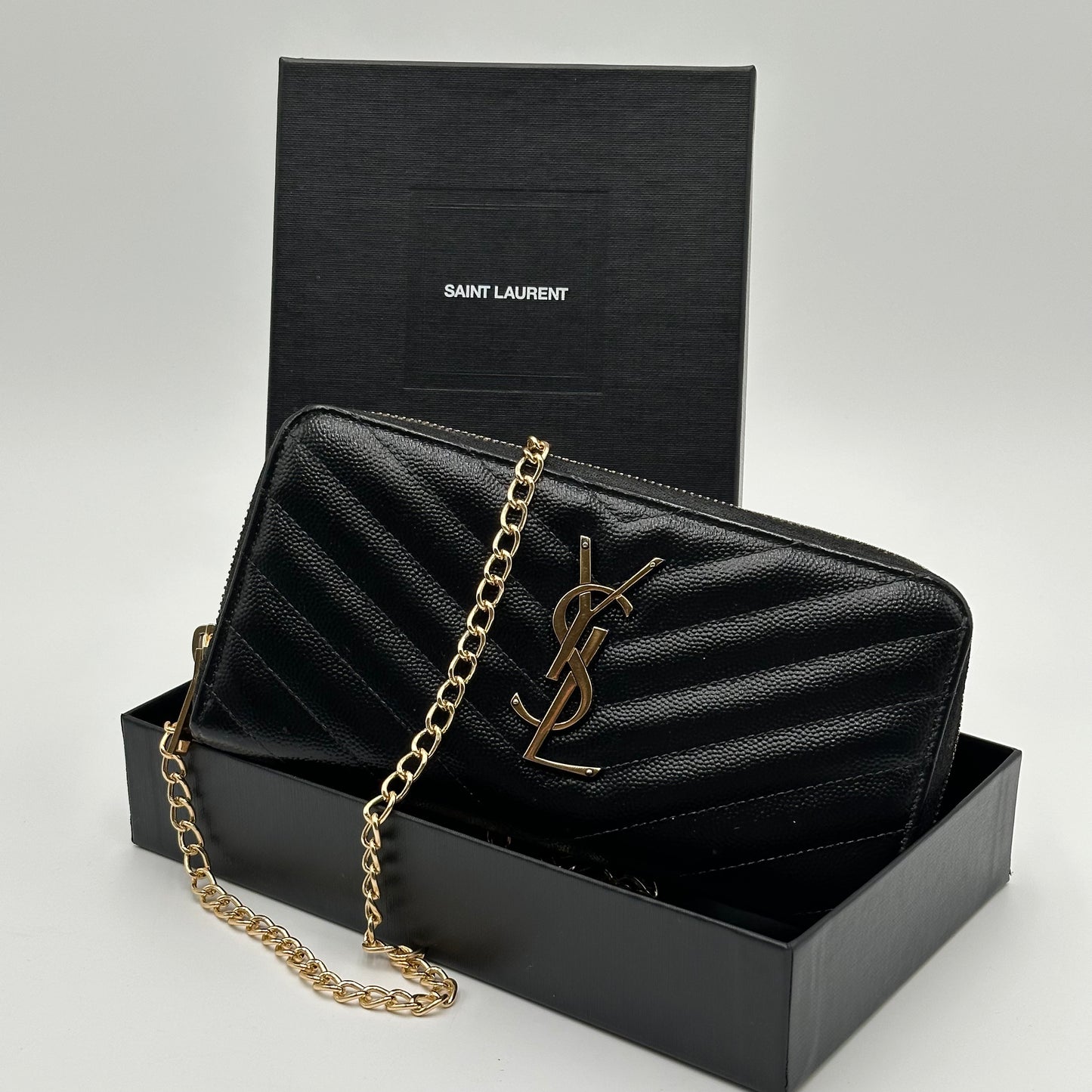 Authentic YSL Matelasse Black Full Zipper Wallet