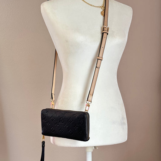 Authentic Louis Vuitton 2014 Black Empreinte Monogram Full Zipper Wallet Crossbody