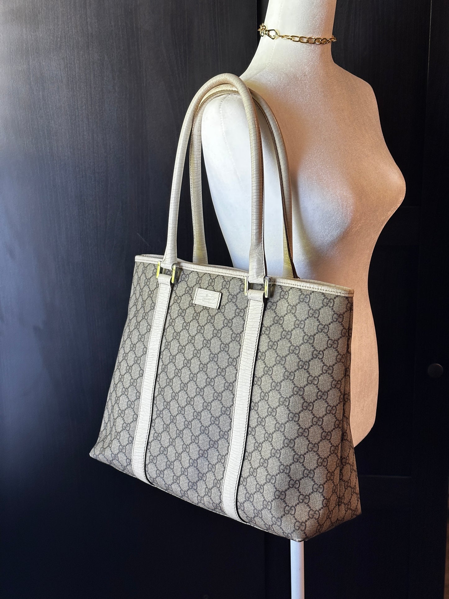 Authentic Gucci GG PVC White & Beige Large Tote