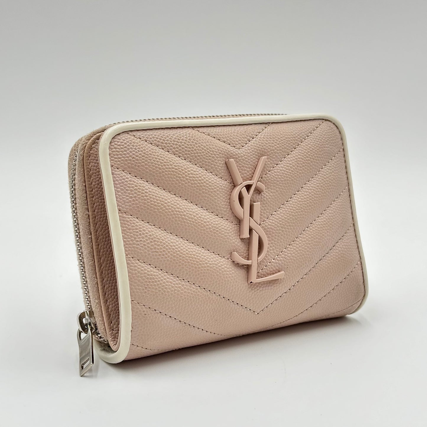 Authentic YSL Blush Pink Matelasse Compact Wallet + SIlver Chain