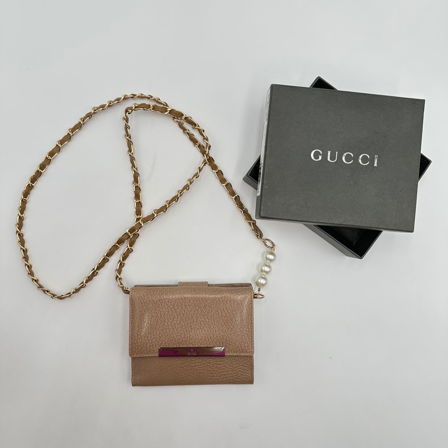 Authentic Gucci Beige Compact Bifold Wallet w/ Box