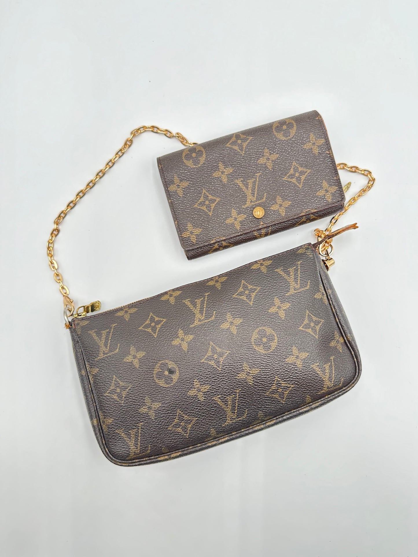 Authentic Louis Vuitton 1999 Monogram Pochette Accessoires Crossbody +1995 Mono Wallet