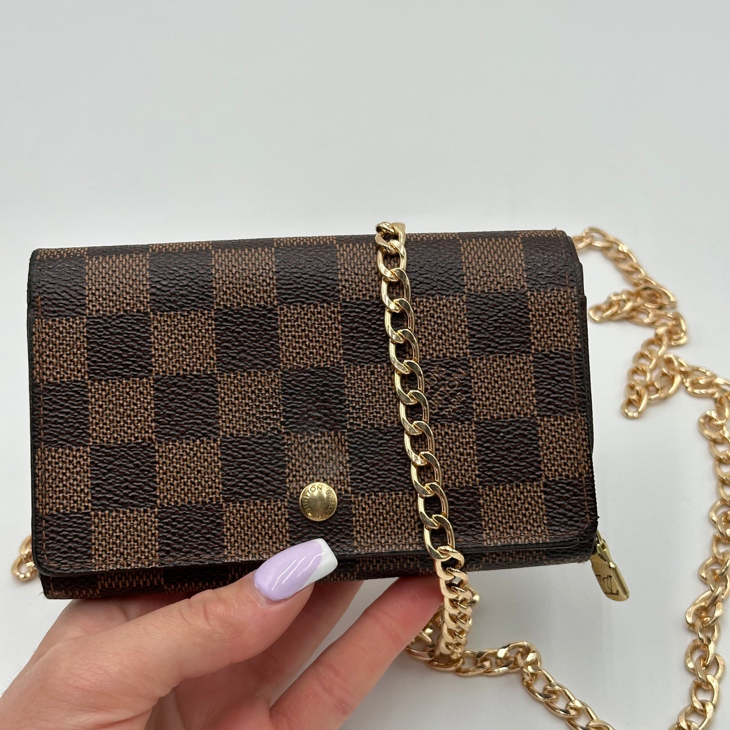 Authentic Louis Vuitton 2004 Damier Ebene Porte Monnaie Compact Wallet Crossbody