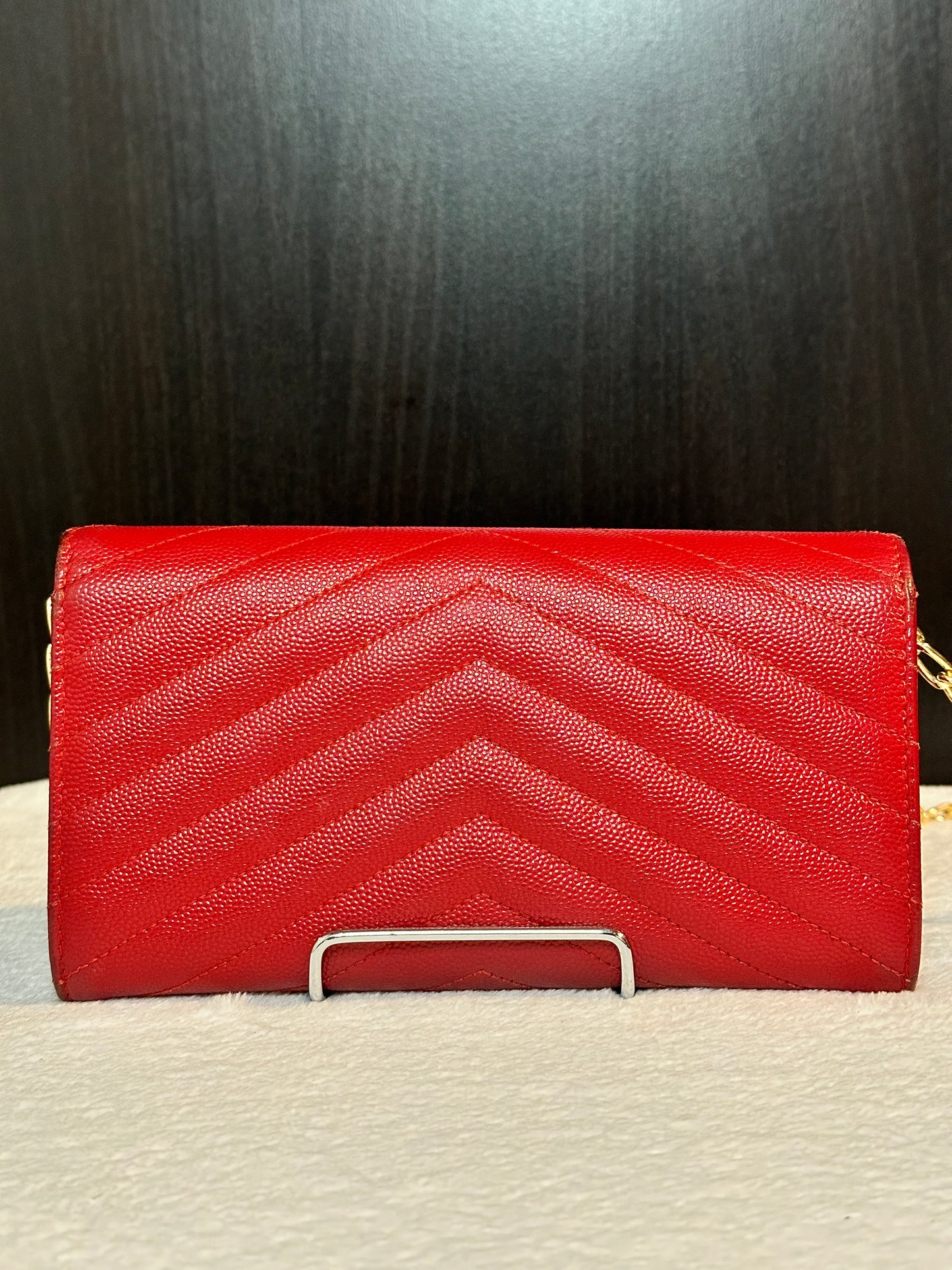 Authentic YSL Red Matelasse Cassandra Envelope Wallet w/ Crossbody Kit