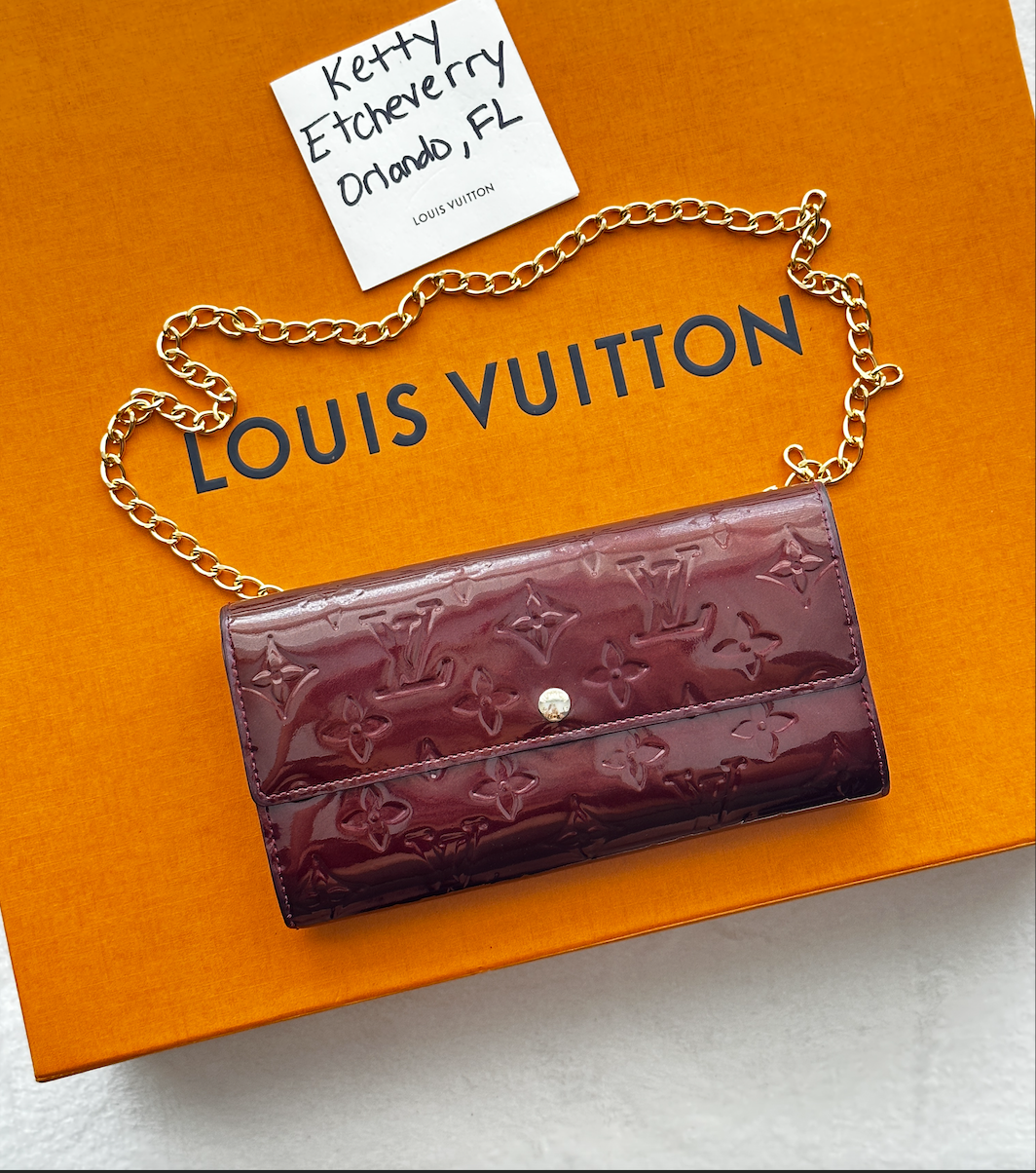 Authentic Louis Vuitton Monogram Burgundy Vernis Wallet Crossbody