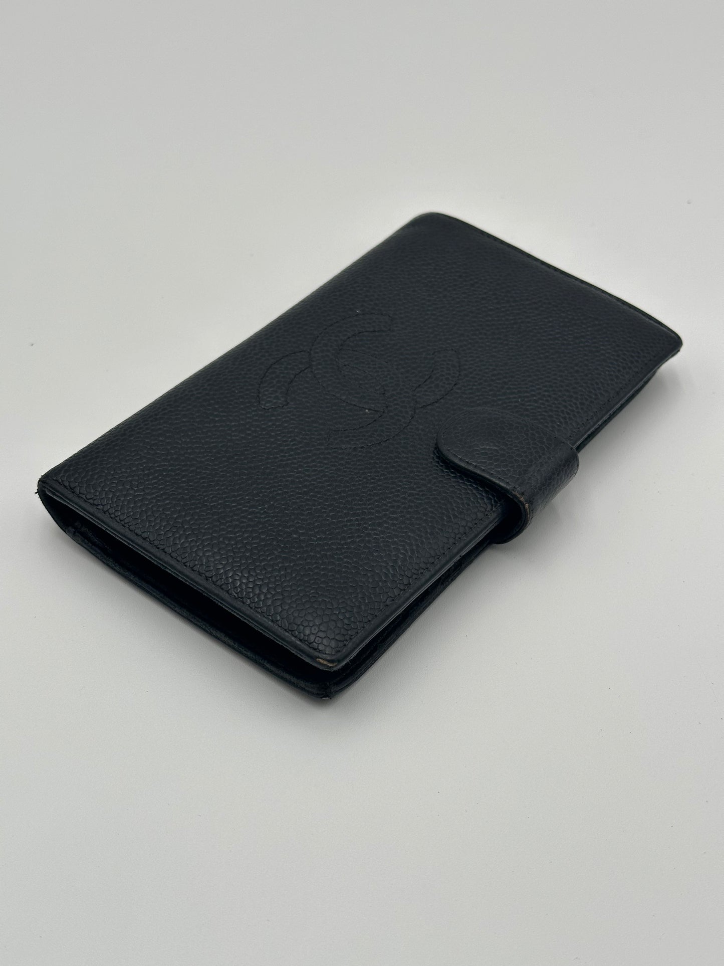 Authentic CHANEL Black Caviar Kisslock Long Bifold