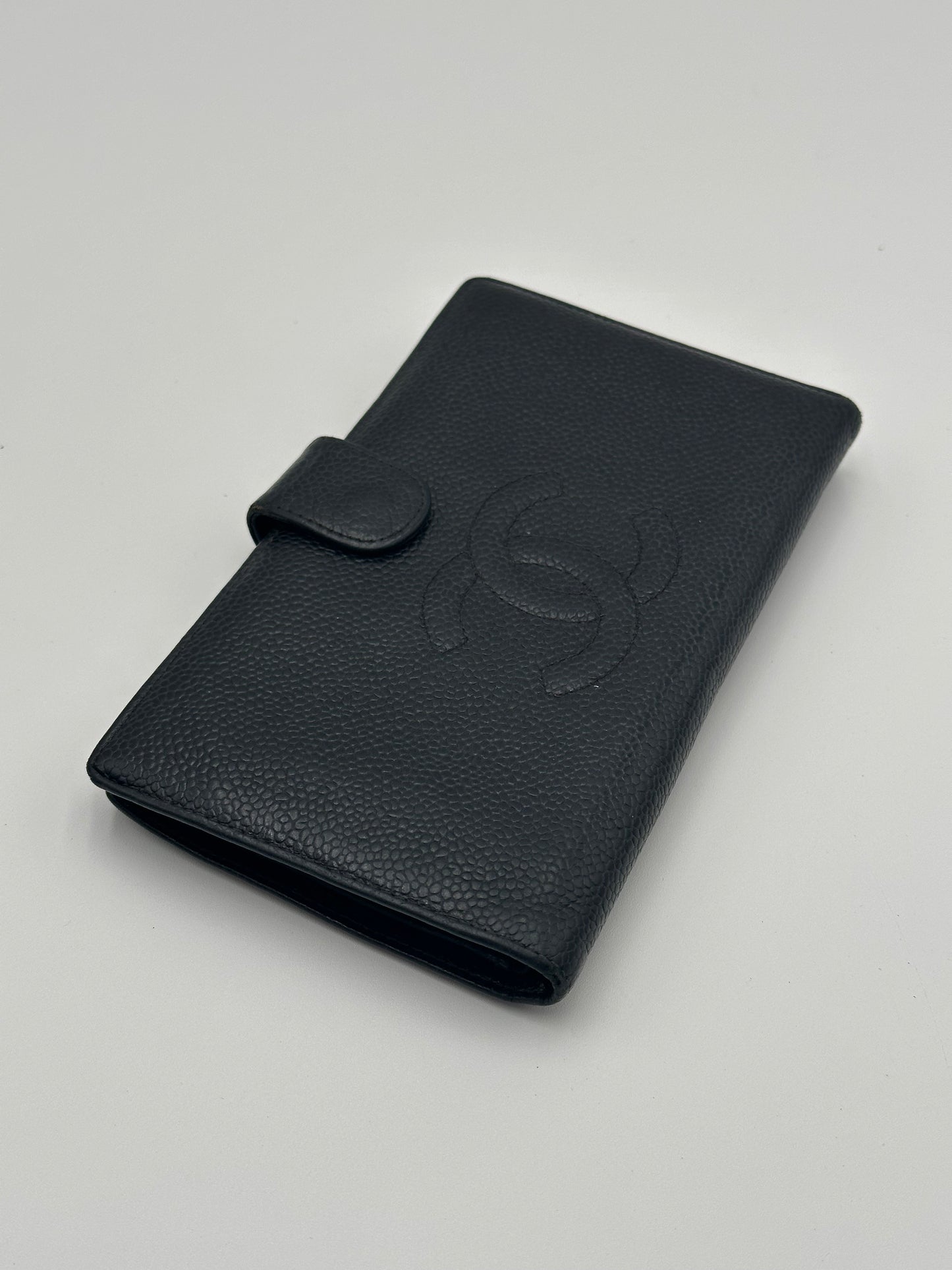 Authentic CHANEL Black Caviar Kisslock Long Bifold