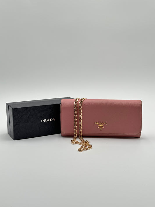 Authentic PRADA Pink Saffiano Leather Long Wallet