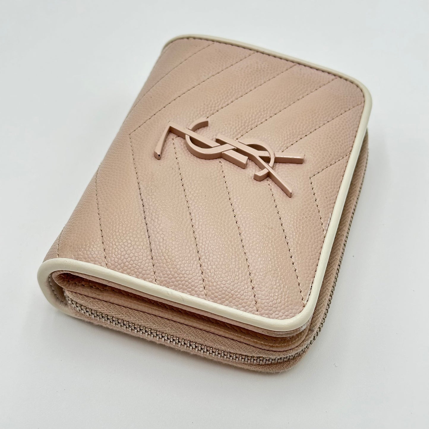 Authentic YSL Blush Pink Matelasse Compact Wallet + SIlver Chain