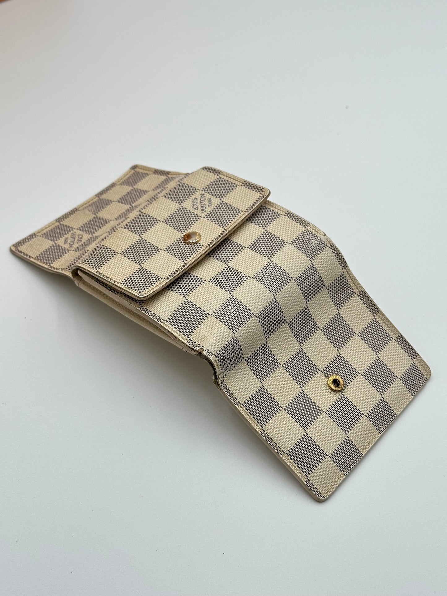 Authentic Louis Vuitton Damier Azur Elise Compact Wallet w/ Crossbody Kit