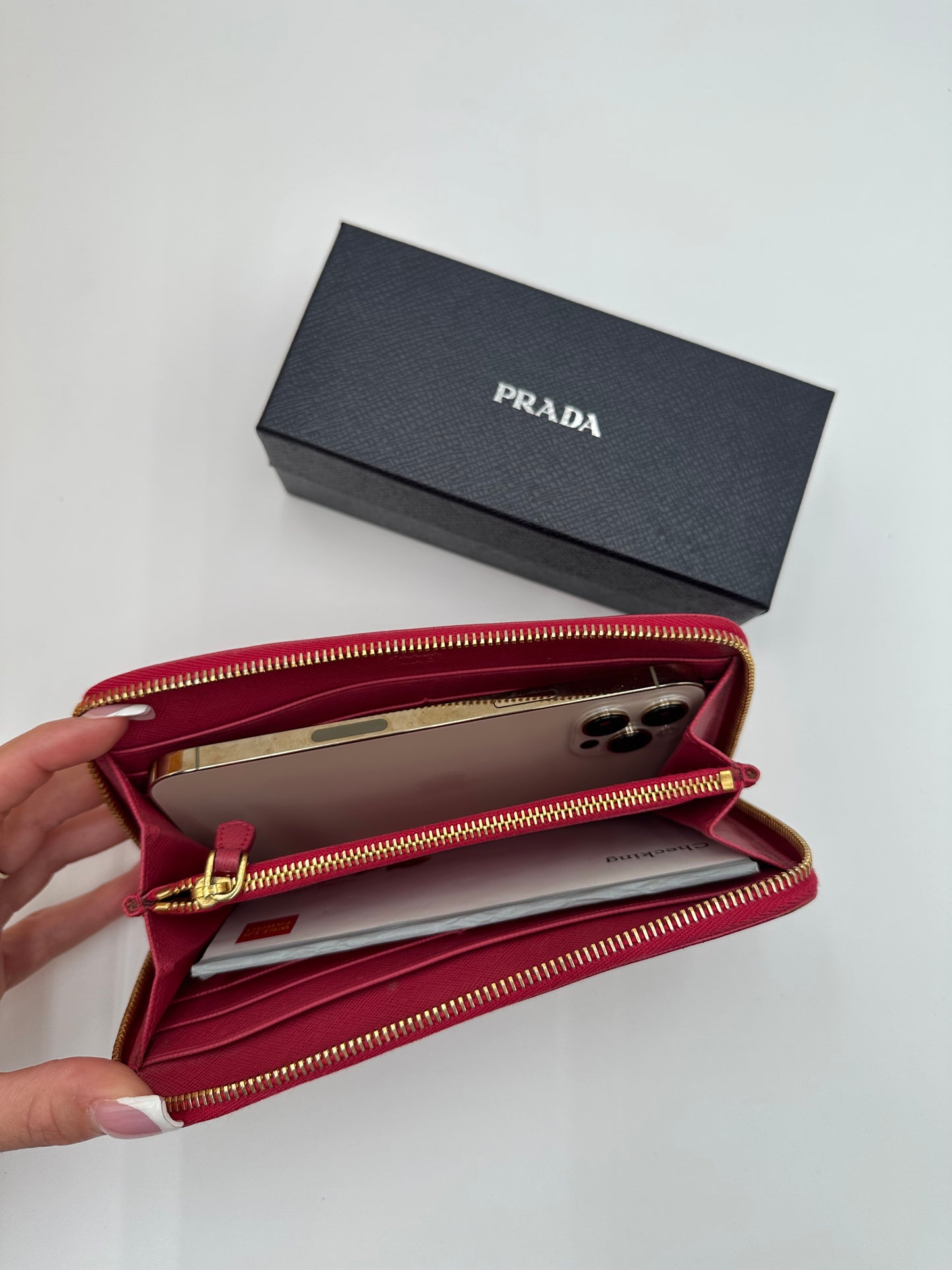 Authentic PRADA Saffiano Full Zip Wallet w/ Crossbody Kit