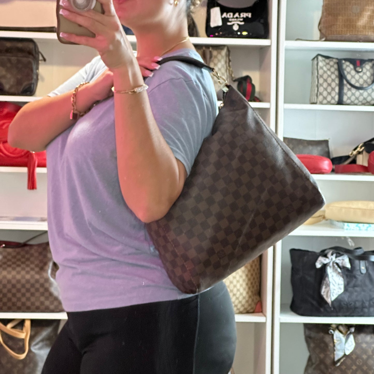 Authentic 2015 Louis Vuitton Damier Ebene Portobello PM Hobo Bag