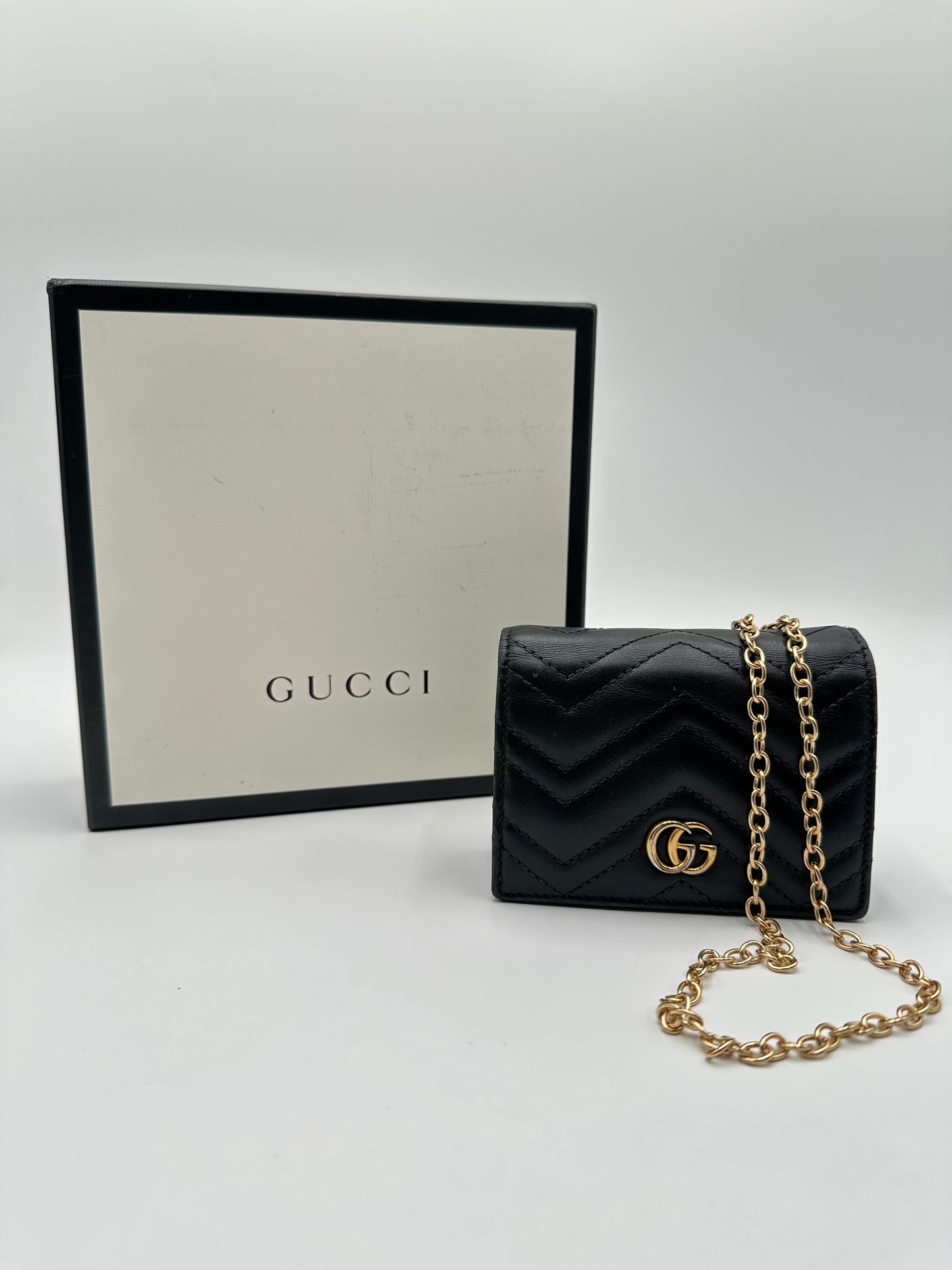 Authentic GUCCI GG Marmont Compact Wallet w/ Chain